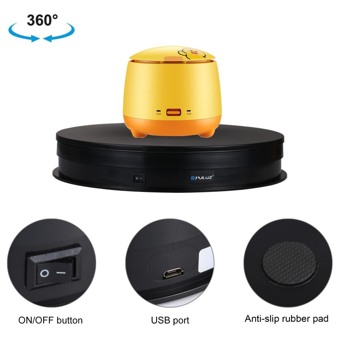 PULUZ 30cm Adjusting Speed USB Electric Rotating Turntable Display Stand Video Shooting Props Turntable for Photography, Load 10-20kg (Black)