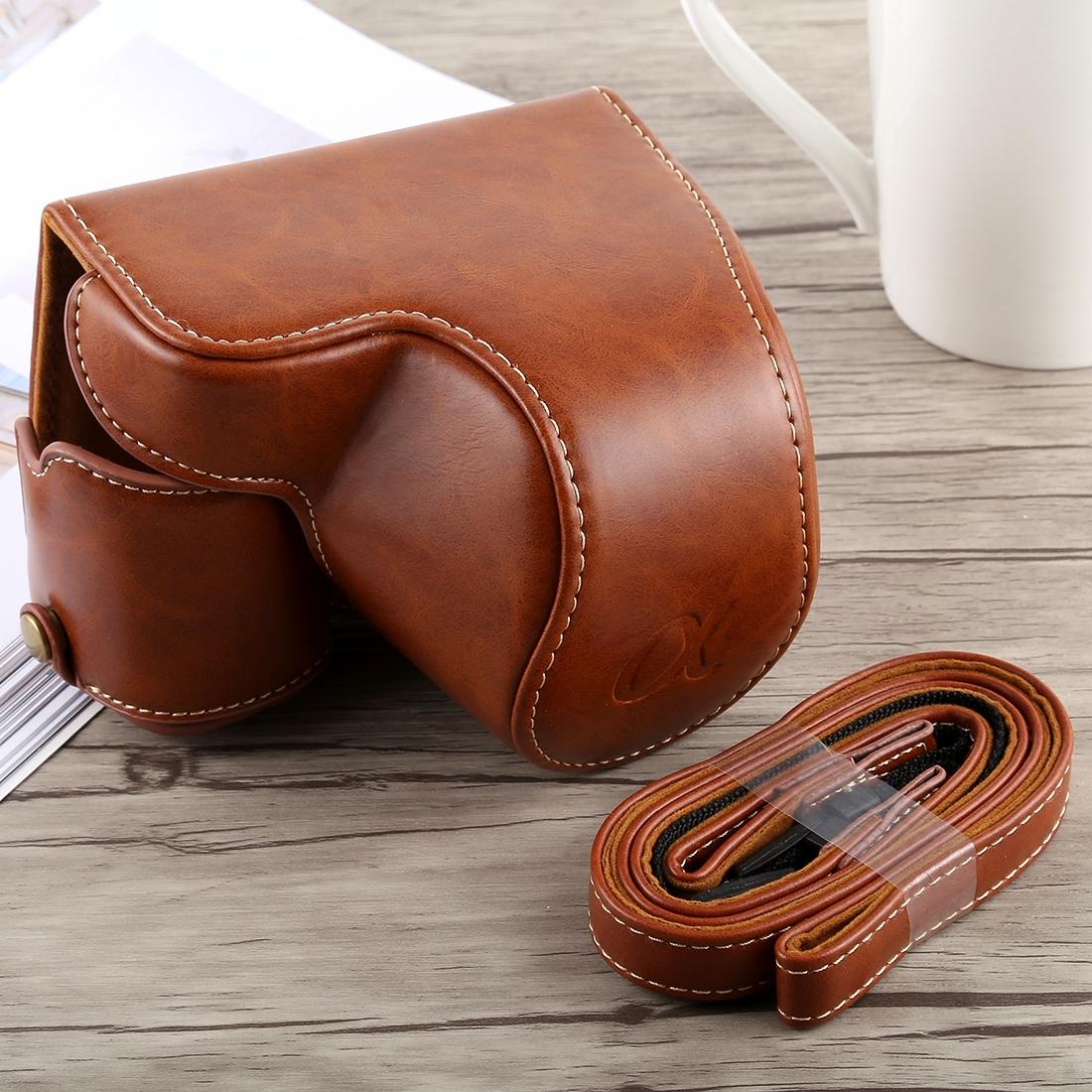 Full Body Camera PU Leather Case Bag with Strap for Sony A6300 (Brown)