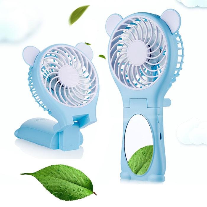 Bear Shaped Multi-function Portable Rechargeable Folding Mini USB Fan with Mirror (Baby Blue)