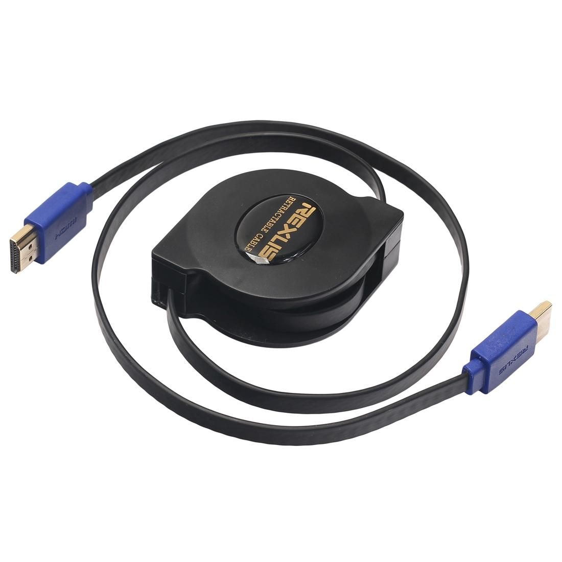 1m HDMI 1.4 Gold Plated Connectors HDMI Male to HDMI Male Retractable Flat Cable (Black)