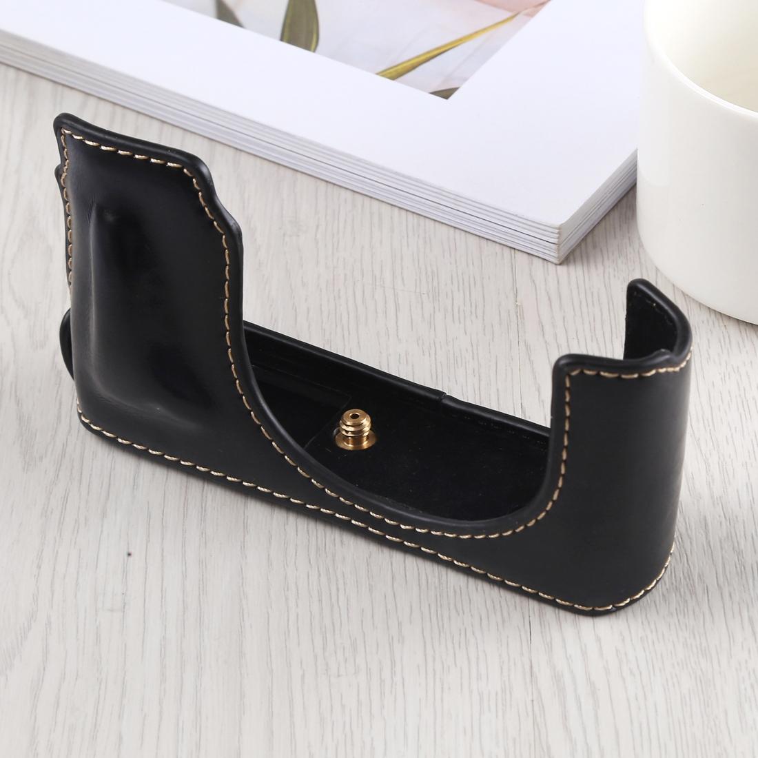 1/4 inch Thread PU Leather Camera Half Case Base for Leica DLUX TYP 109 (Coffee)