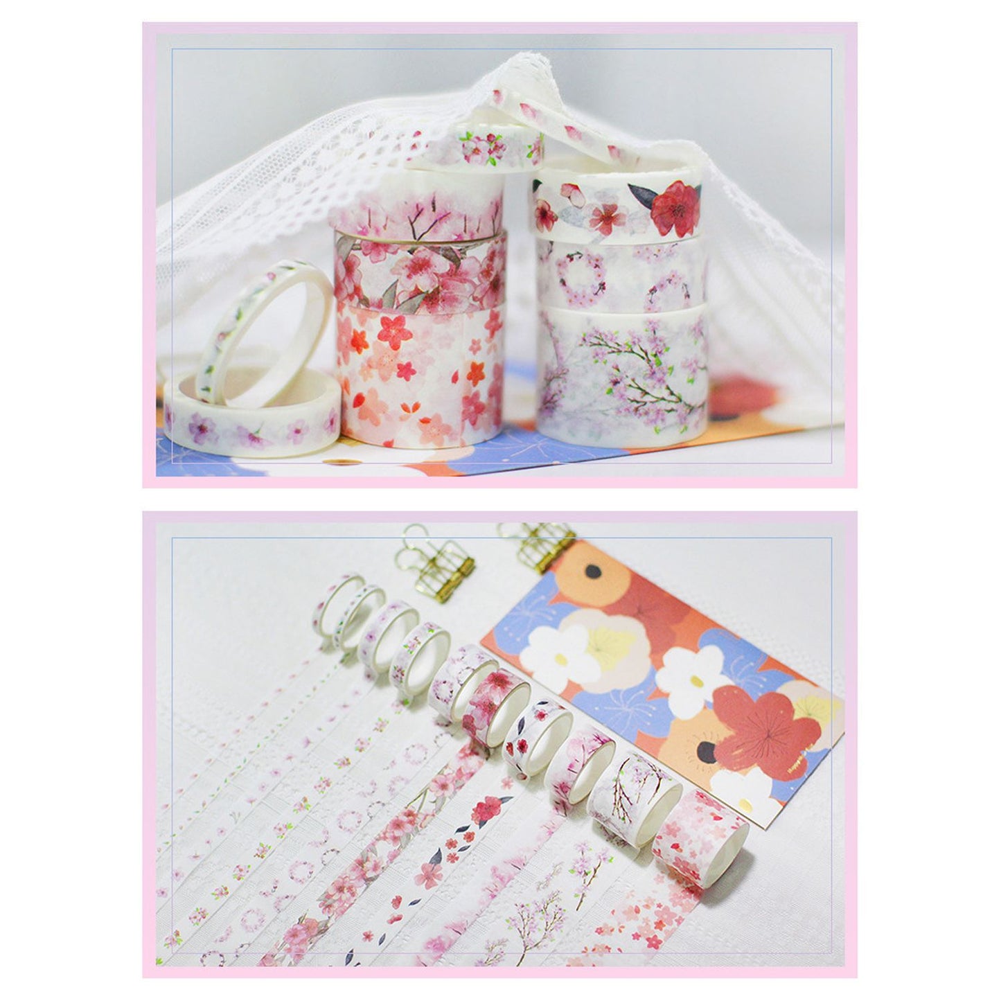 Washi Japanese Paper Tapes Scrapbooking Tape Rolls Colorful - 2m