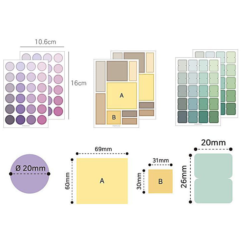 4 Sheets Color Labels Gradient Sticker Cute Stationery