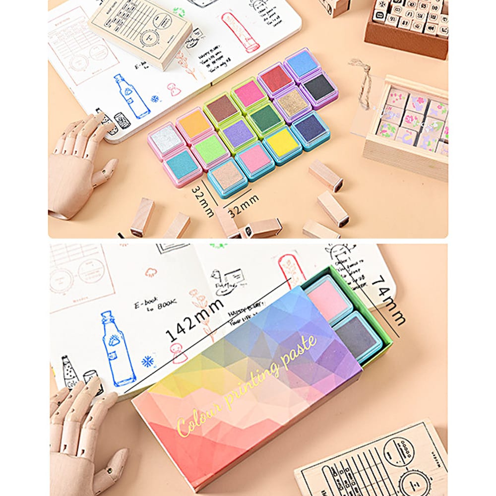 16 Colors Rainbow Ink Pad Finger Paint Cute Ink Pad for