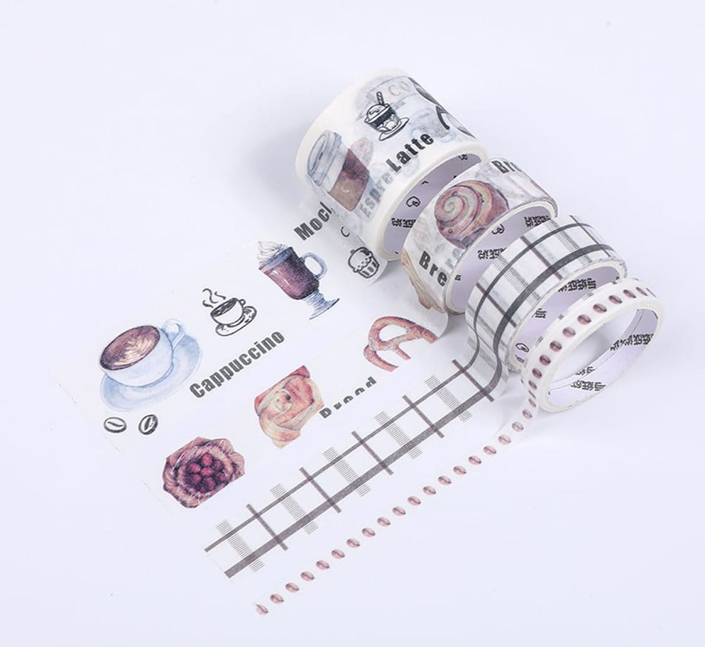 Washi Tape Set 4 Rolls 30mm 15mm 5mm Wide Decorative - Corner Cafe