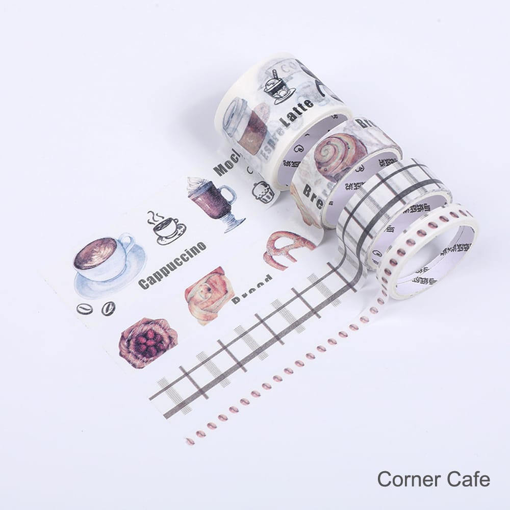 Washi Tape Set 4 Rolls 30mm 15mm 5mm Wide Decorative - Corner Cafe