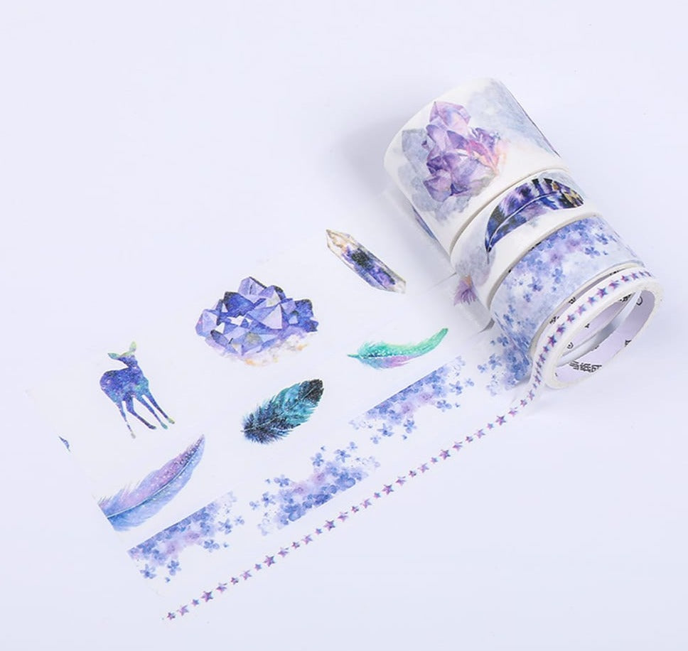 Washi Tape Set 4 Rolls 30mm 15mm 5mm Wide Decorative - Purple Zircon