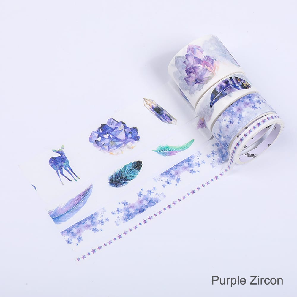 Washi Tape Set 4 Rolls 30mm 15mm 5mm Wide Decorative - Purple Zircon