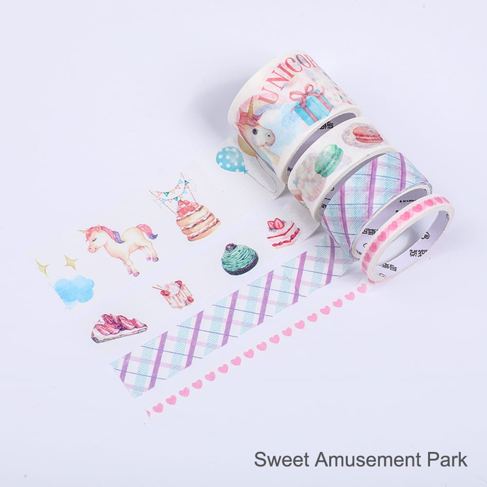 Washi Tape Set 4 Rolls 30mm 15mm 5mm Wide Decorative - Sweet Amusement Park