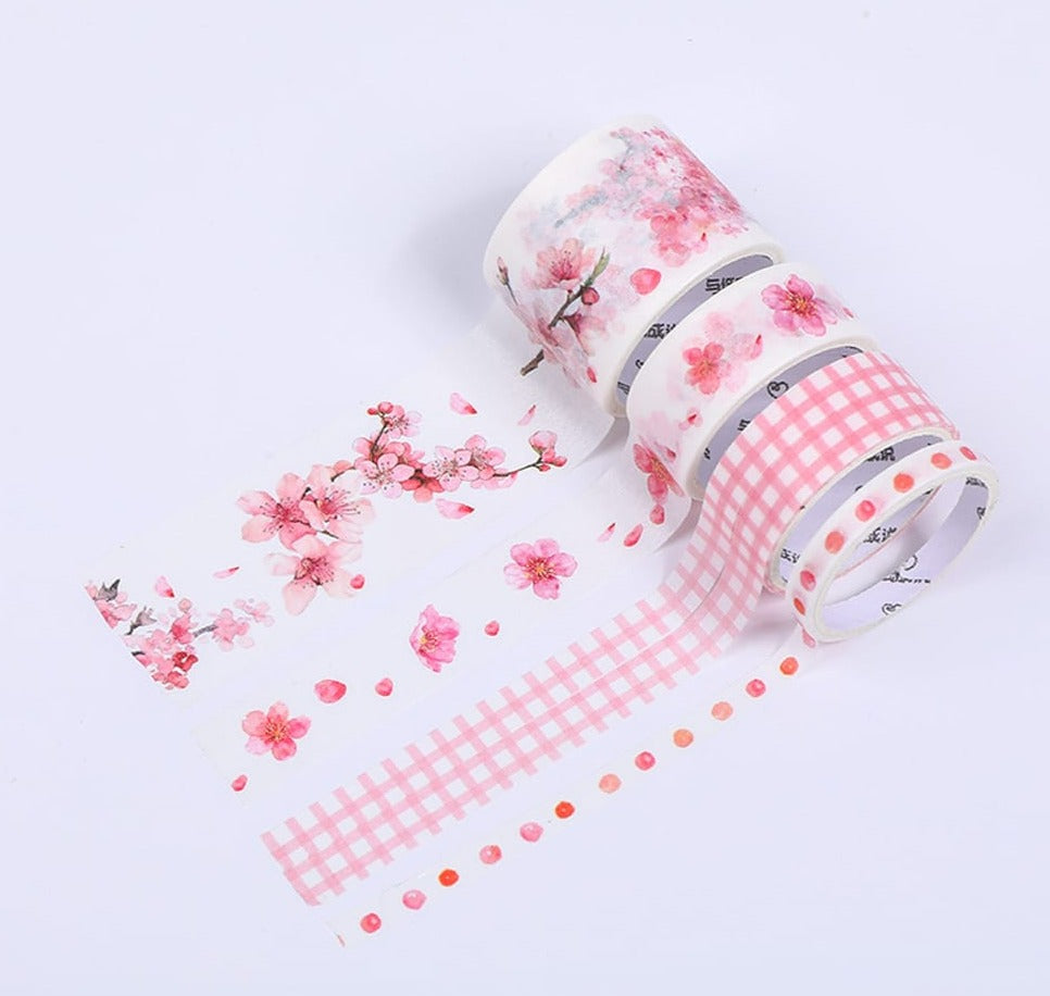 Washi Tape Set 4 Rolls 30mm 15mm 5mm Wide Decorative - Flower