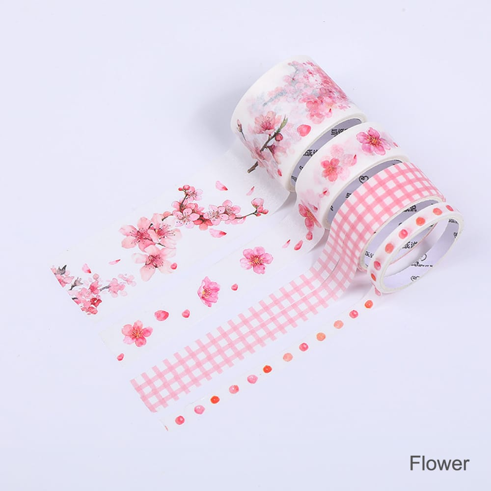 Washi Tape Set 4 Rolls 30mm 15mm 5mm Wide Decorative - Flower