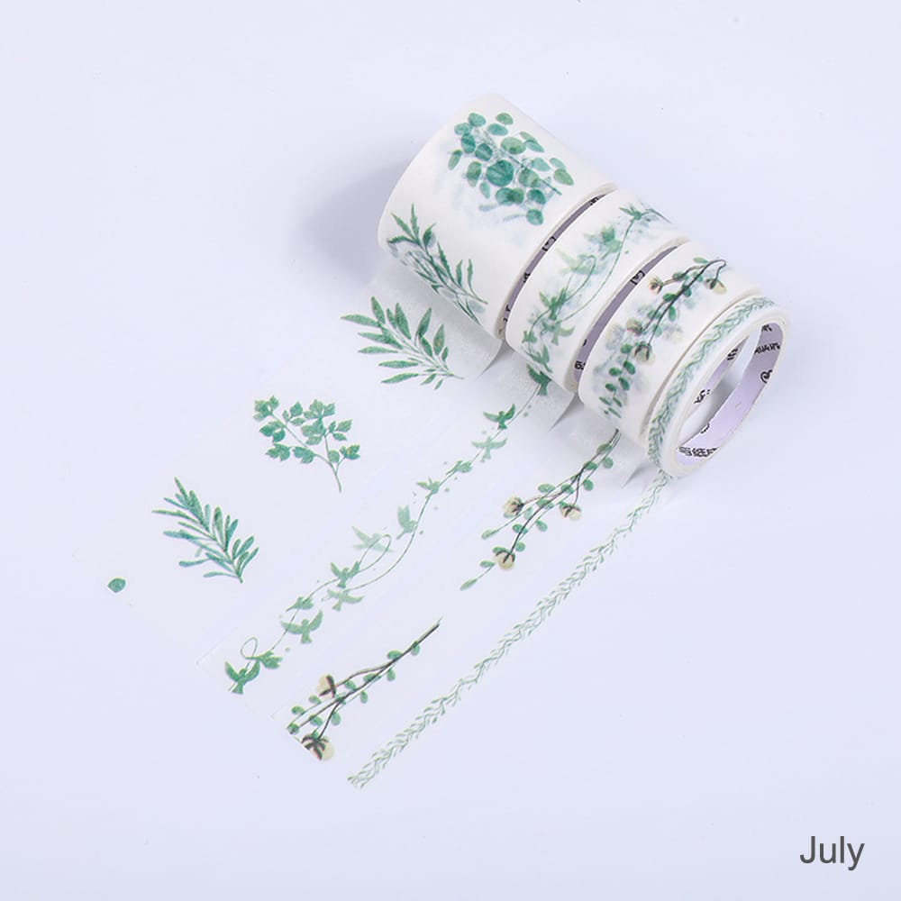 Washi Tape Set 4 Rolls 30mm 15mm 5mm Wide Decorative - July