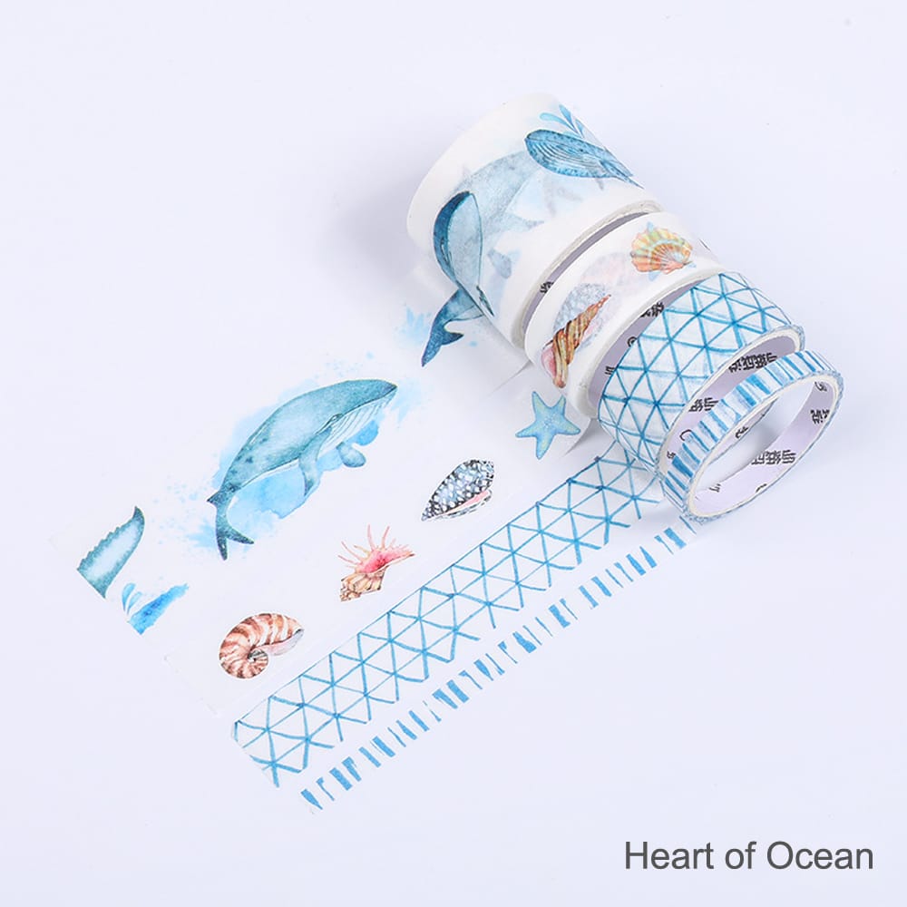 Washi Tape Set 4 Rolls 30mm 15mm 5mm Wide Decorative - Heart of Ocean