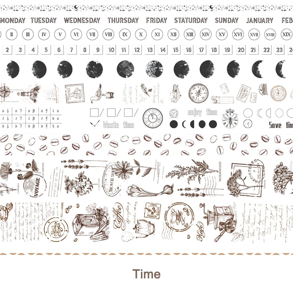 Washi Japanese Paper Tape Scrapbooking Tape Rolls 2 Meters - Time