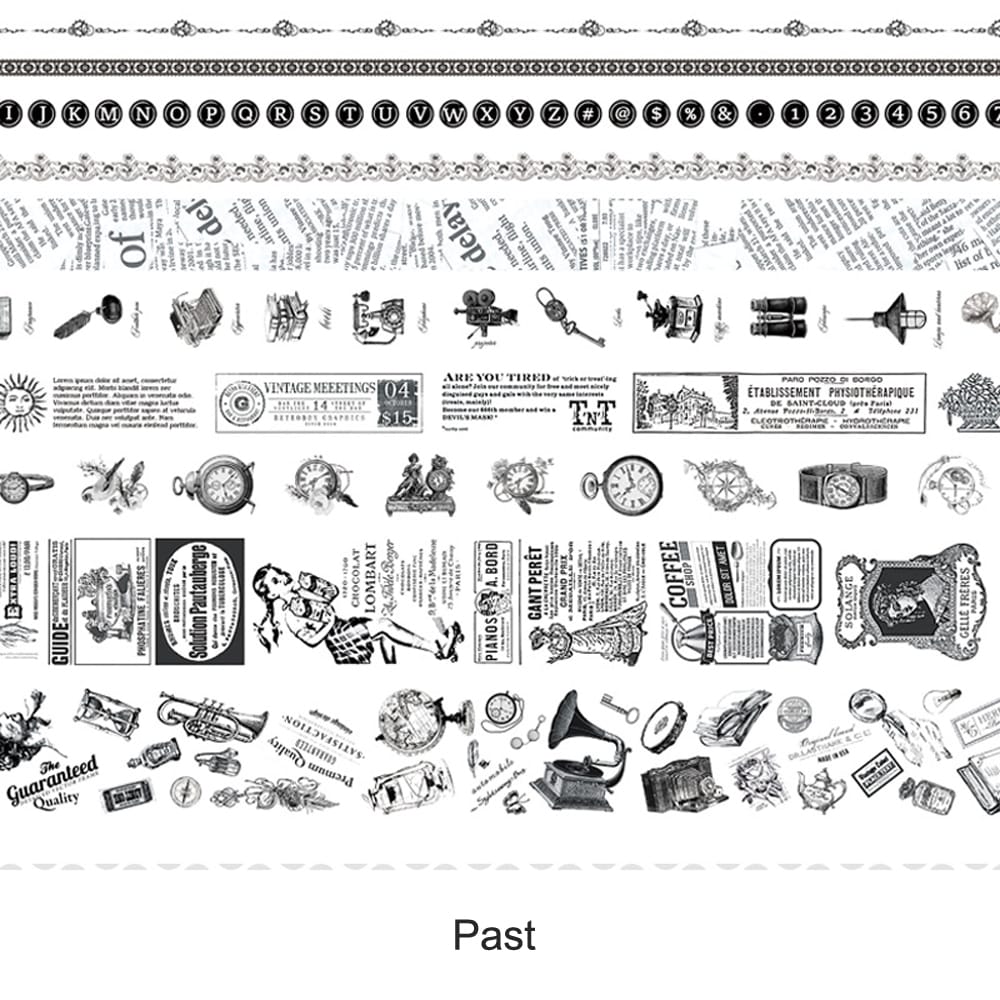 Washi Japanese Paper Tape Scrapbooking Tape Rolls 2 Meters - Past