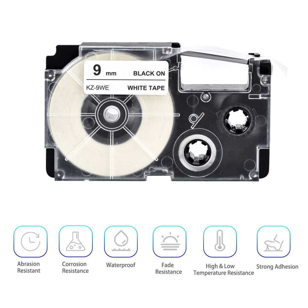 9mm Label Tape Compatible Tape Cartridge Ribbon Replacement - 9mm Black on White