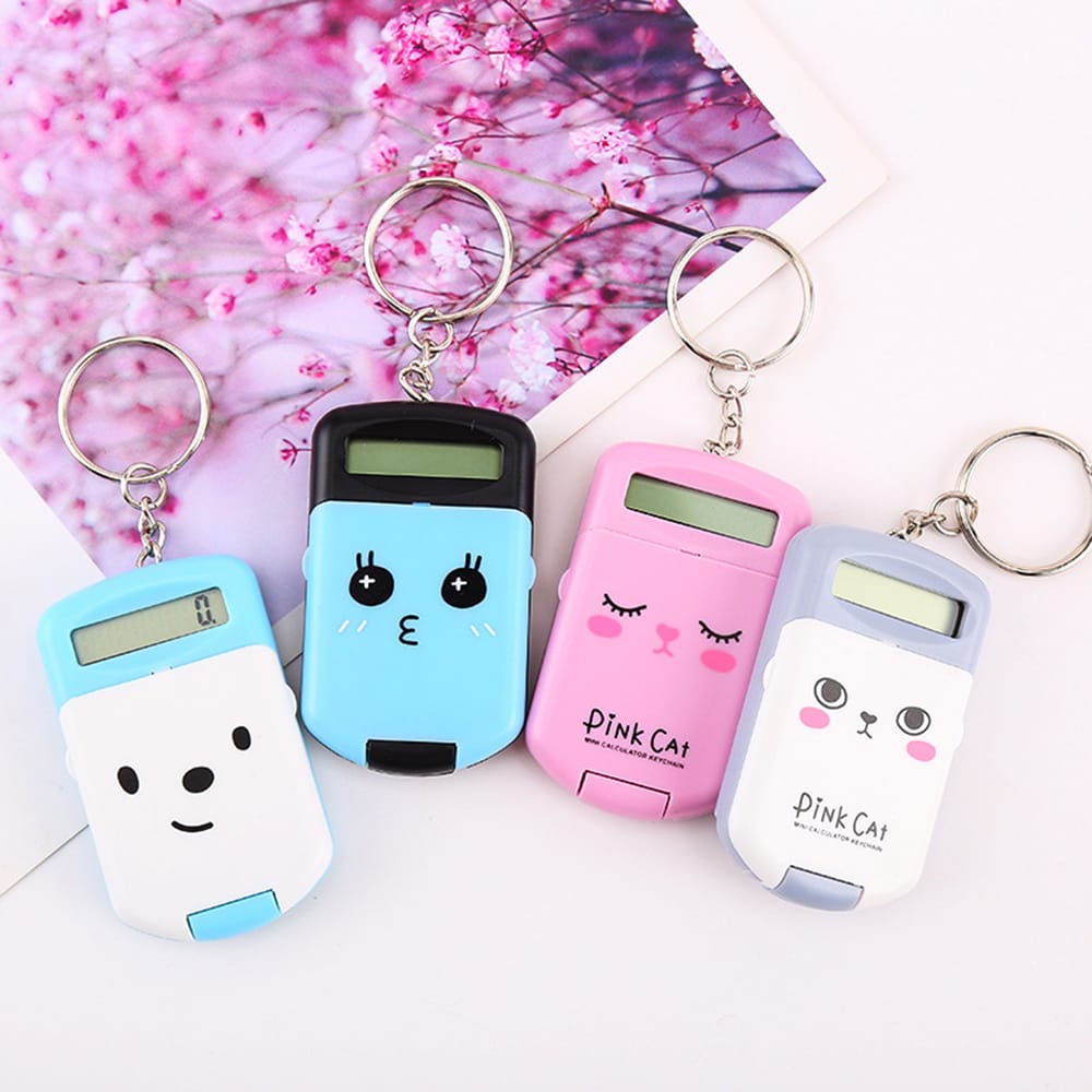 Mini Calculator Cute Cartoon with Keychain 8 Digits Display