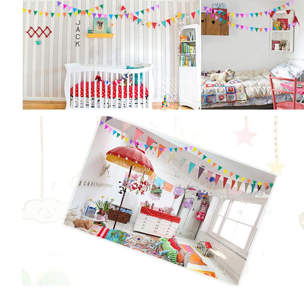 12 Flags Felt Bunting Multi-Colored Pennant Fabric Triangle - Brown Series