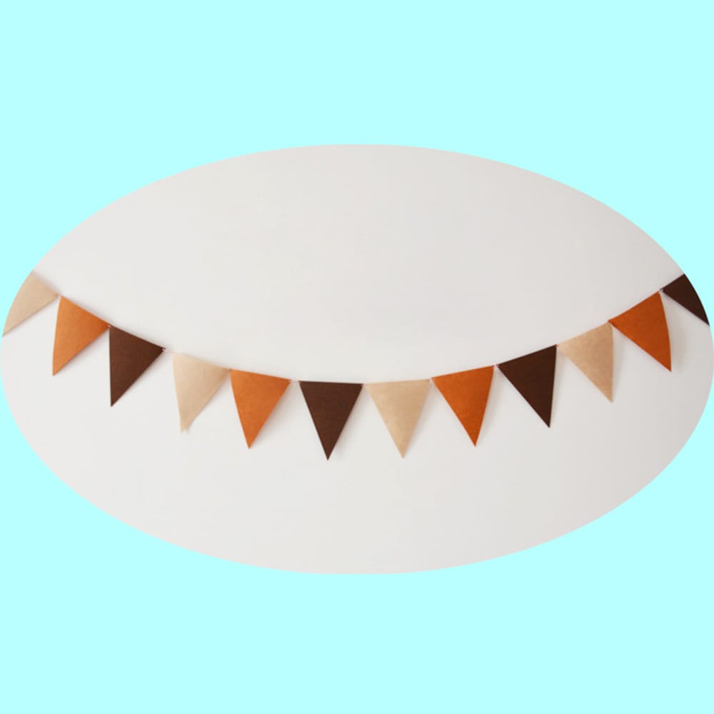 12 Flags Felt Bunting Multi-Colored Pennant Fabric Triangle - Brown Series