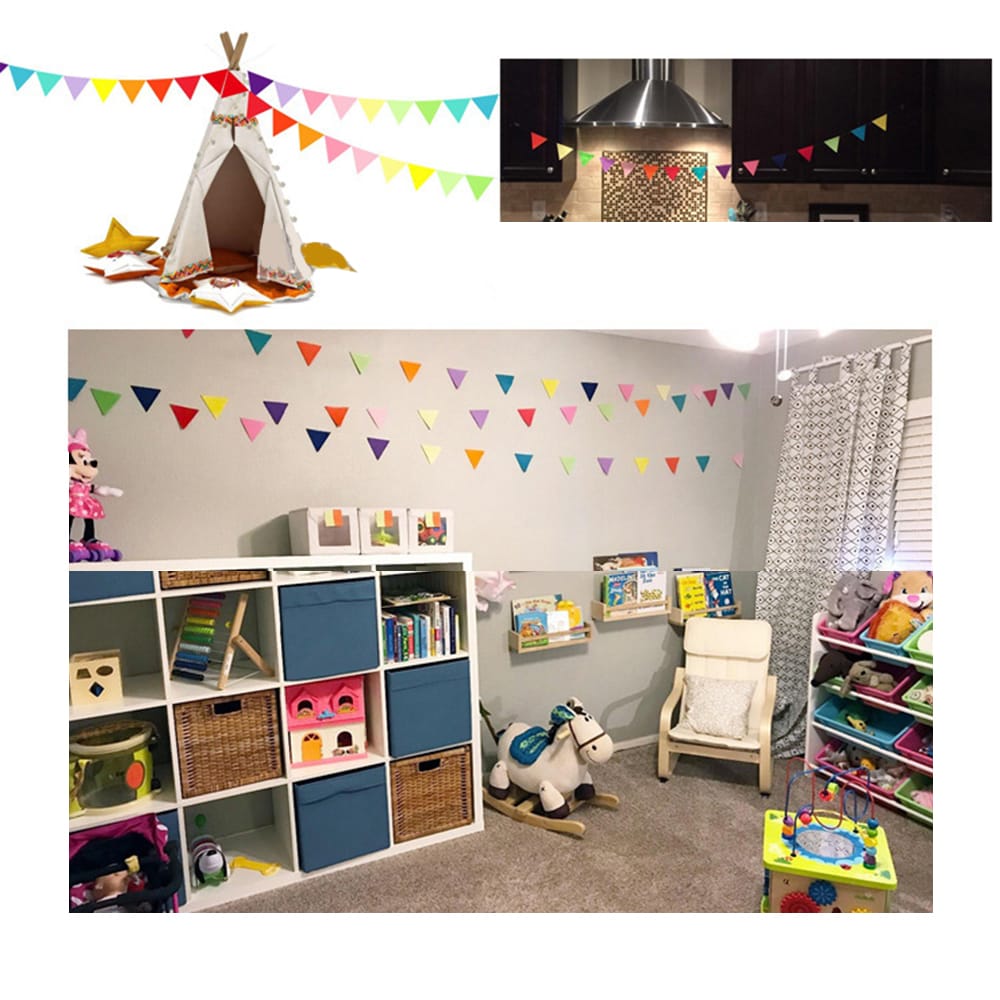 12 Flags Felt Bunting Multi-Colored Pennant Fabric Triangle - Brown Series