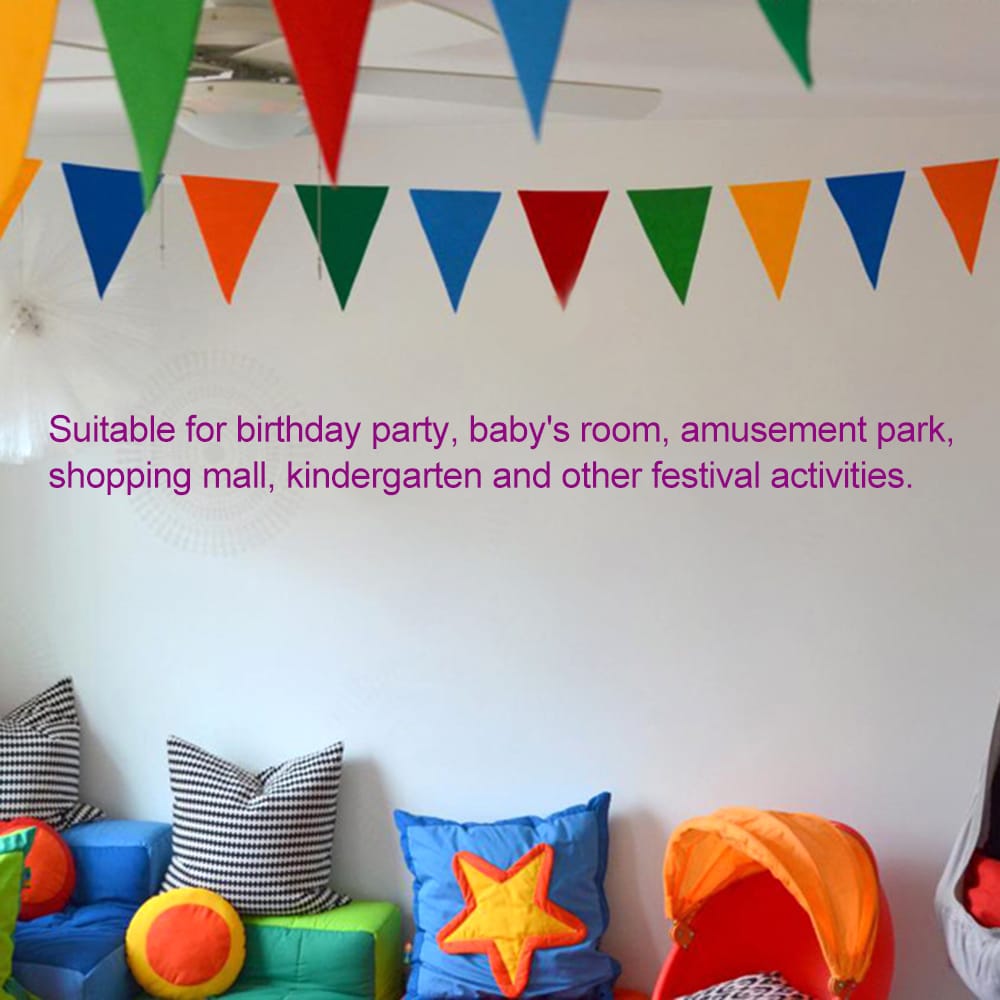 12 Flags Felt Bunting Multi-Colored Pennant Fabric Triangle - Green Series