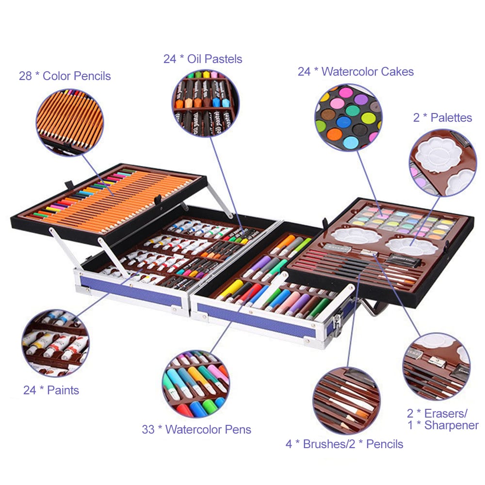 145pcs Deluxe Art Set Portable Aluminum Case with Markers
