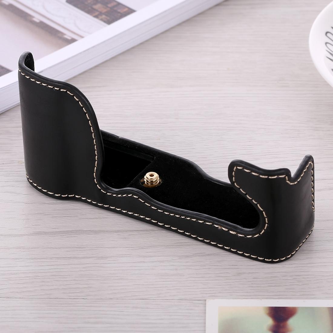 1/4 inch Thread PU Leather Camera Half Case Base for FUJIFILM X-A5 / X-A20 (Black)
