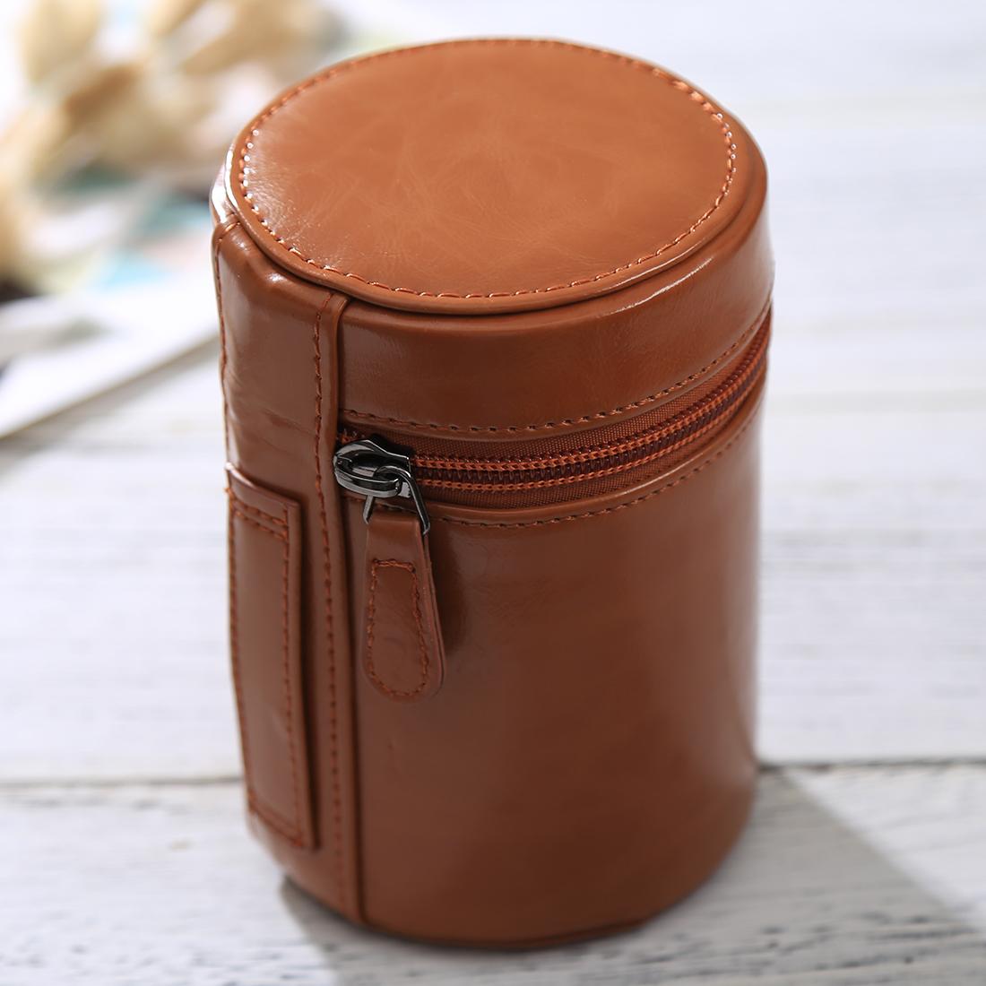 Medium Lens Case Zippered PU Leather Pouch Box for DSLR Camera Lens, Size: 13x9x9cm (Brown)