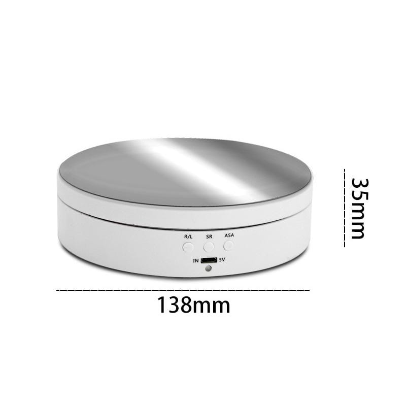 13.8cm Mirror Style USB Charging Smart 360 Degree Rotating Turntable Display Stand Video Shooting Props Turntable for Photography, Load 3kg (White)