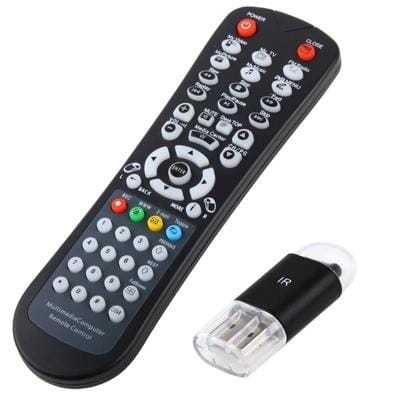 Wireless Multimedia Computer Remote Control with USB Interface Receiver, Working Distance: 10m (Black)
