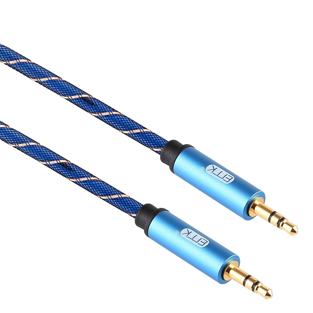EMK 3.5mm Male to Male Grid Nylon Braided Audio Cable for Speaker / Notebooks / Headphone, Length: 0.5m (Blue)