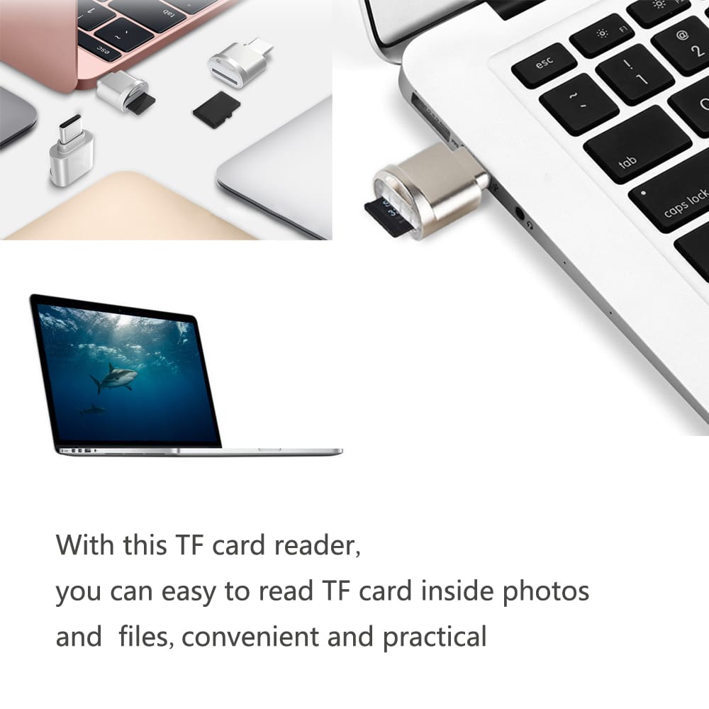 USB Type C Card Reader Aluminum Alloy TF Flash Memory Card