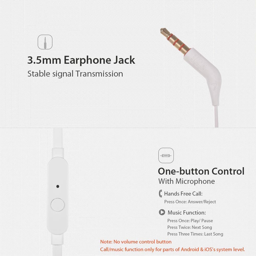 JBL T110 In Ear Earphones With Microphone Wired Control