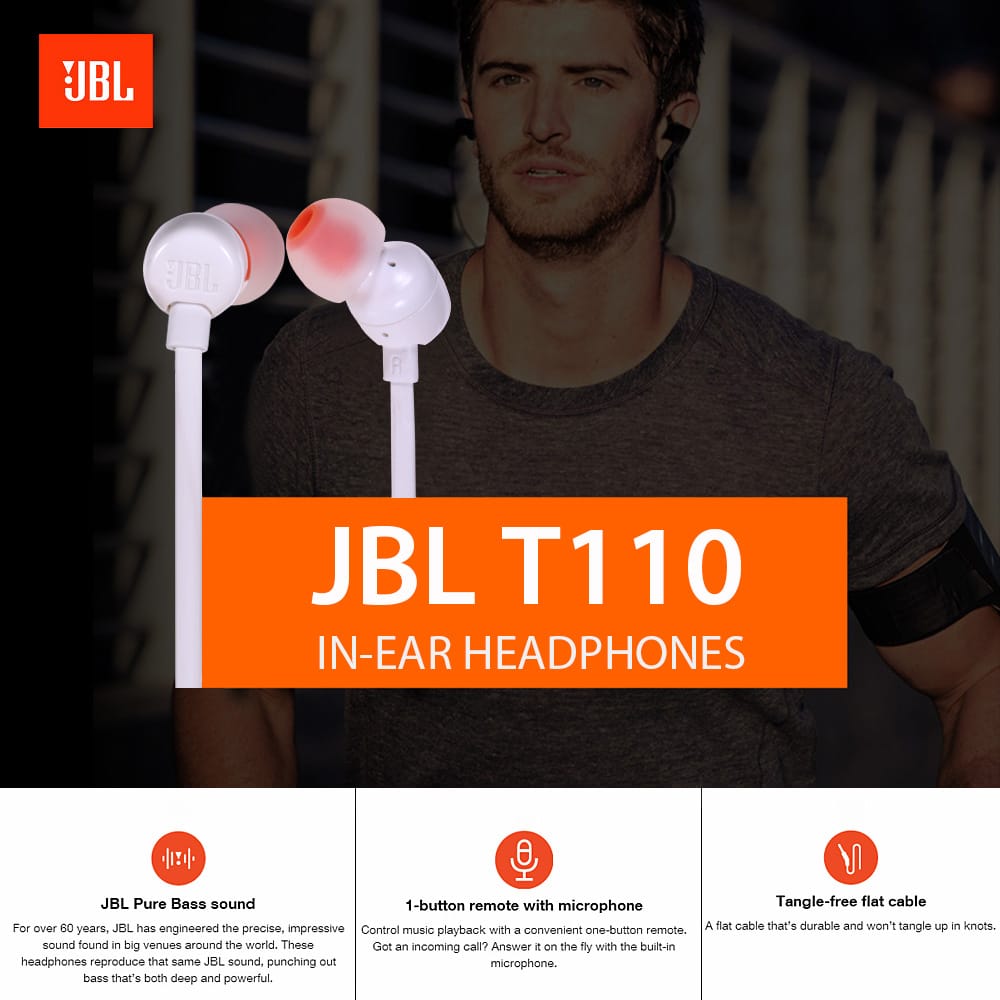JBL T110 In Ear Earphones With Microphone Wired Control