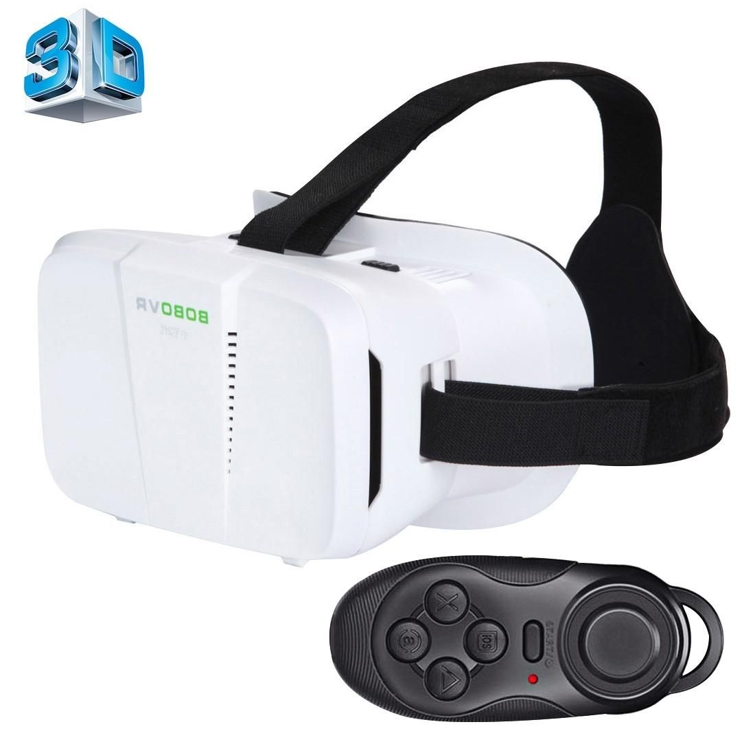 BOBO II Universal Virtual Reality 3D Video Glasses with Black Button Bluetooth Remote Controller for 4 to 6 inch Smartphones (White)