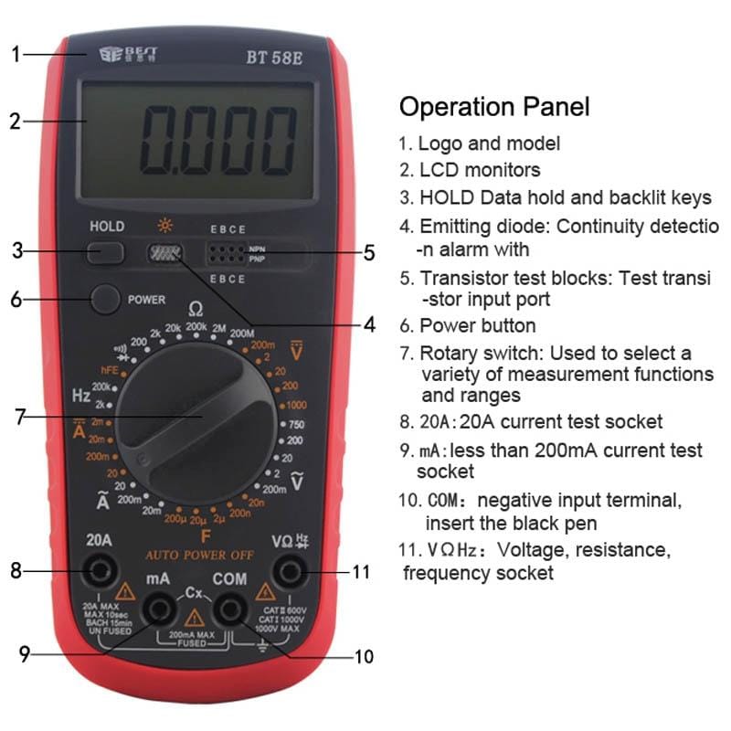 BEST BST-58E 9V LCD Screen High Precision Display Digital Multimeter