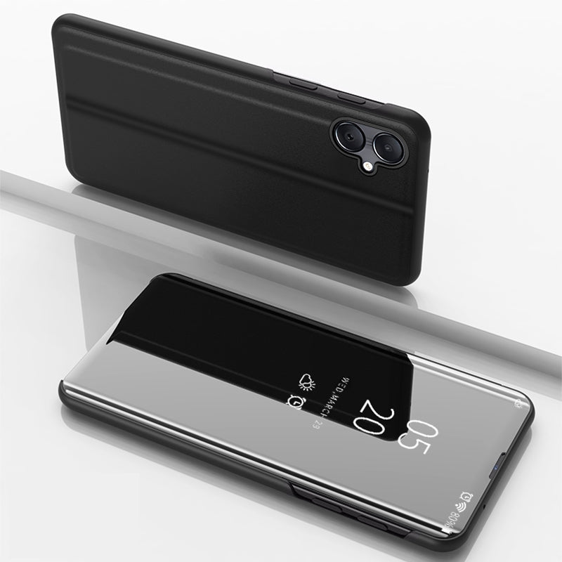 For Galaxy A06 4G Plated Mirror Horizontal Flip Leather Phone Case with Holder(Black)