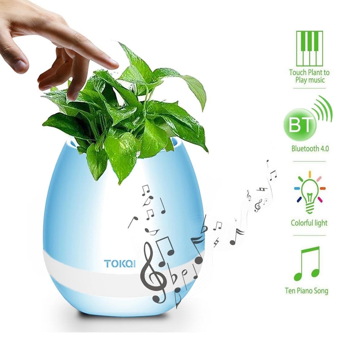 TOKQI K3 Waterproof Egg Shell Smart Bluetooth Music Flower Pot Speaker with Light Touch Plant for Home Office Decoration (Blue)