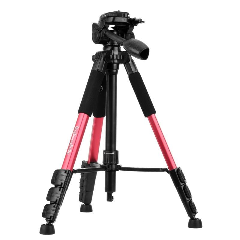 Q111 4-Section Folding Legs Live Broadcast Aluminum Alloy Tripod Mount with Three-dimensional Damping Tripod Heads (Red)