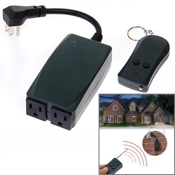 2-Outlet Outdoor Wireless Remote Control Switch Outlet (Black)