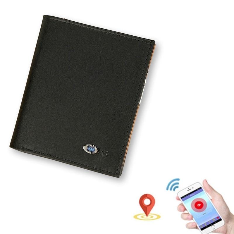 Men Leather Business Wallet Bluetooth Anti-Lost Alarm Smart Coin Purse (Black)
