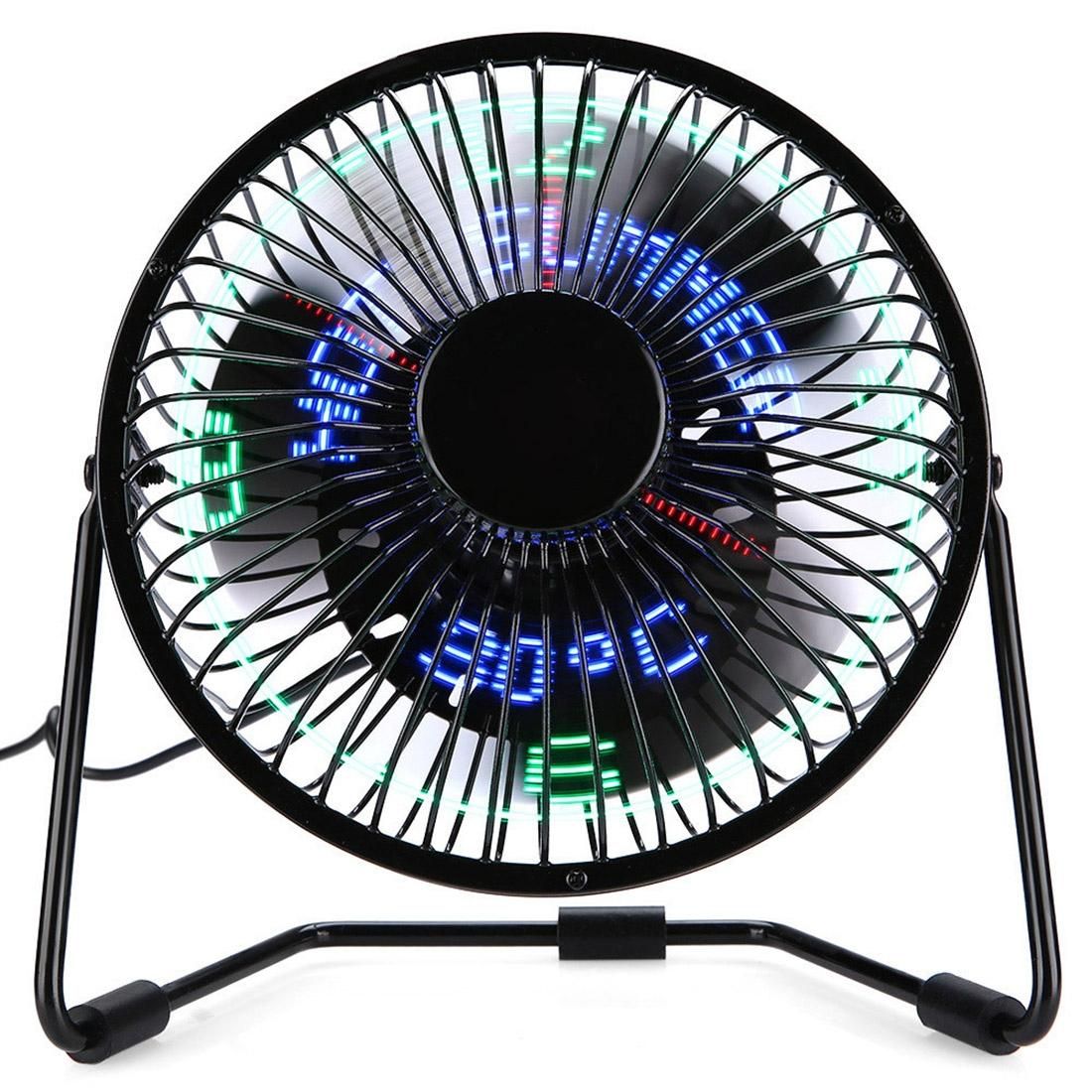 UF-240-05&07 Desktop Portable Multifunctional LED Metal USB Rechargeable Clock Fan, 2 Ranges Speed Modes (Black)