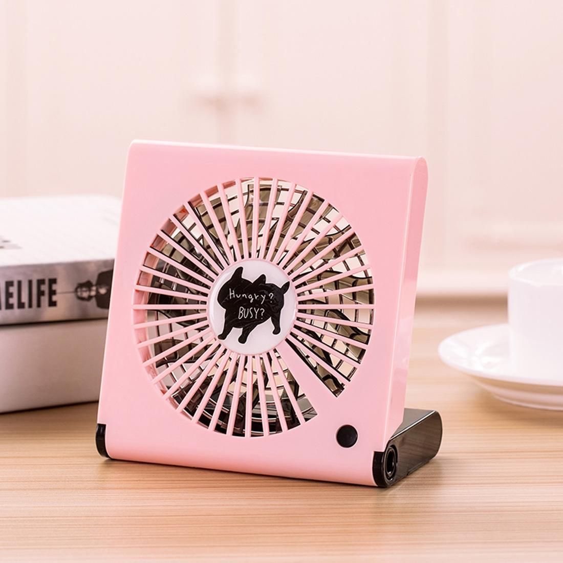 Bulldog Pattern Mini Notebook Folding USB Fan with Wind 3 Speeds (Pink)