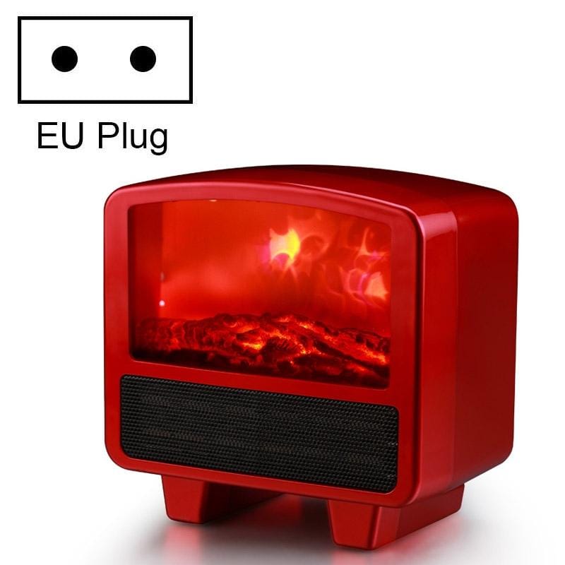 Home Office Small 3d Flame Desktop Fireplace Heater, Plug Type:EU Plug (Red)