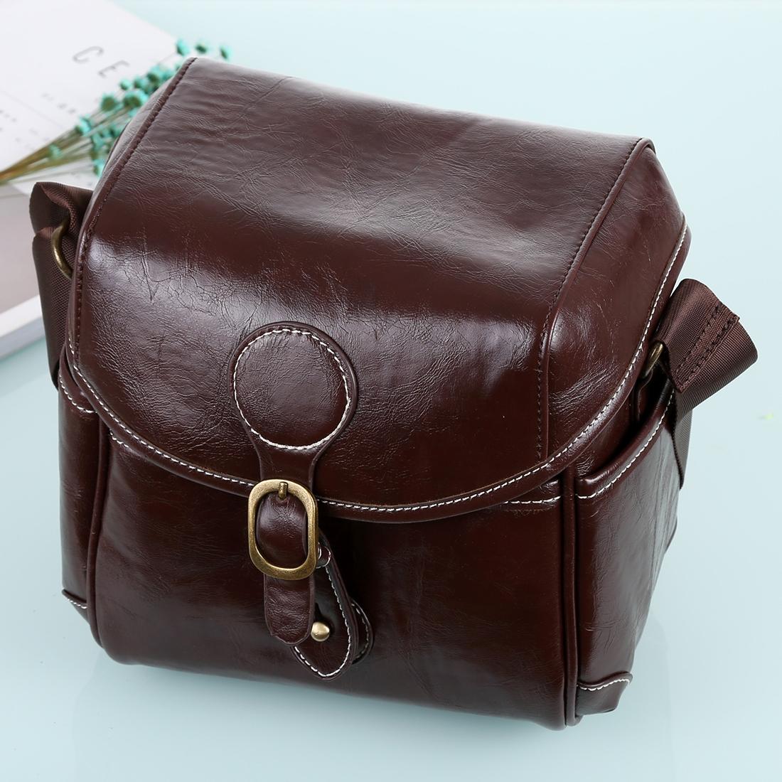 Portable Digital Camera Shoulder Bag Soft PU Leather Bag with Strap, Size: 21cm x 15cm x 20cm (Brown)