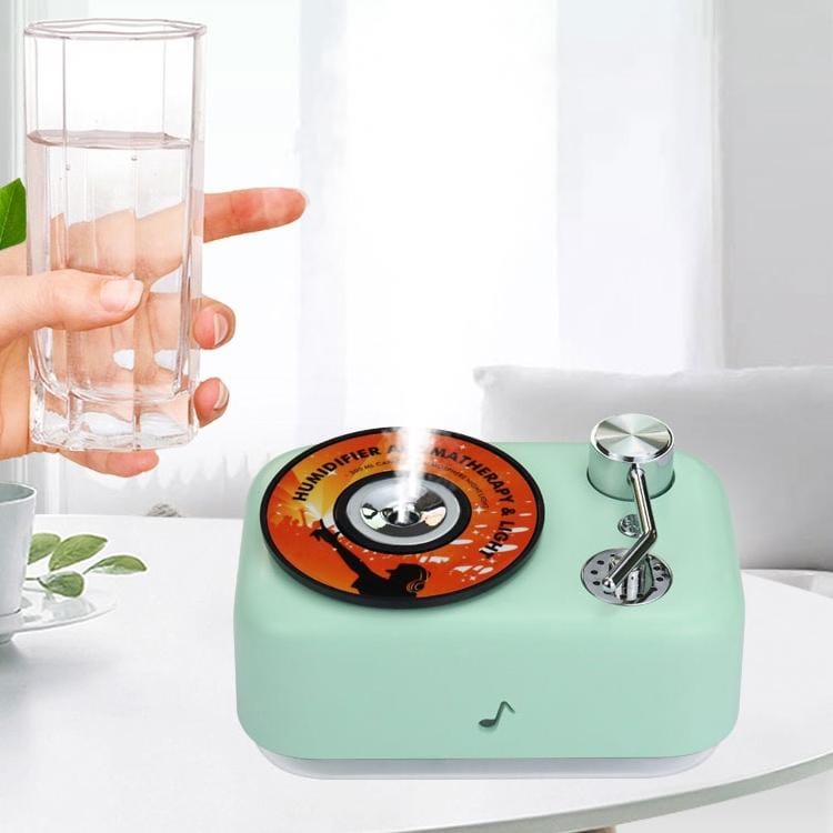 300ML Retro Turntable Style Hollow Music Symbol Night Light Air Humidifier Purifier (Green)
