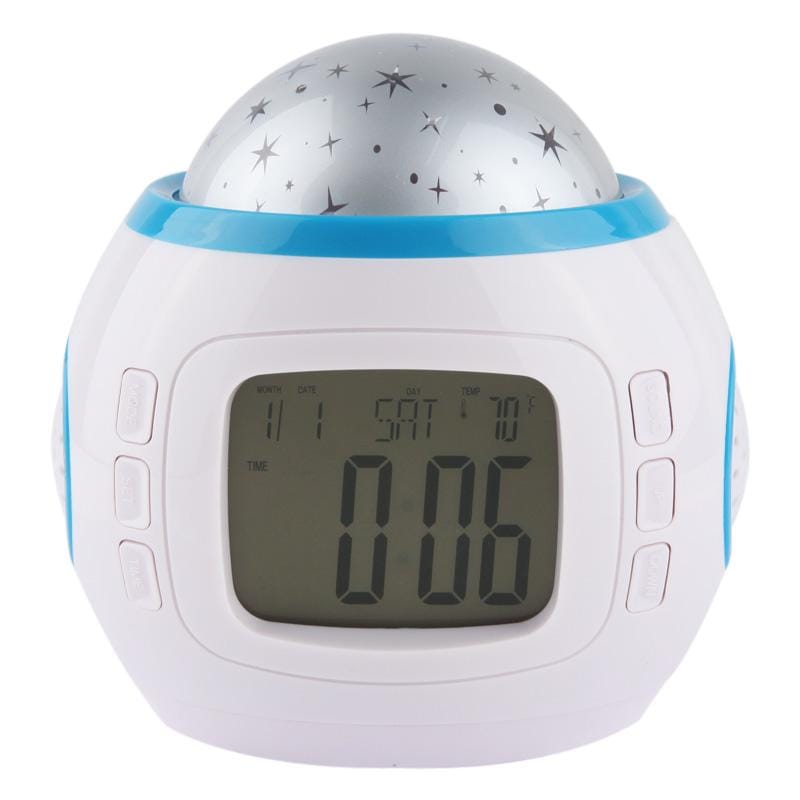 Music and Starry Sky Calendar Clock with Date / Week / Temperature / Music / Dynamic Projection of Colored Starry Sky / Ararm / Countdown Function (White)