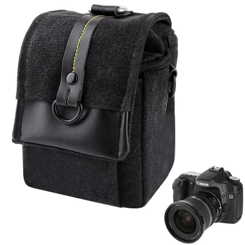 Portable Camera Canvas Bag with Strap (Black)