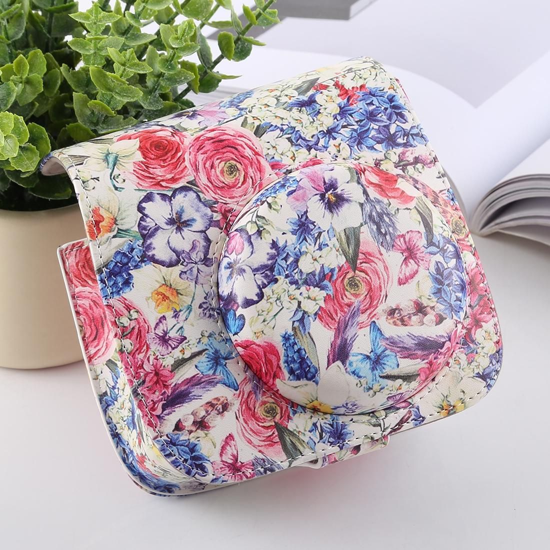 Rose Pattern Full Body Camera PU Leather Case Bag with Strap for FUJIFILM instax mini 9 / mini 8+ / mini 8
