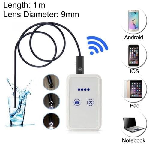 1.0MP HD Camera 30m Wireless Distance WiFi Endoscope Snake Tube Inspection Camera with 6 LED for Android & iOS Phones & Tablet PC & Laptop, Waterproof IP67, Length: 1m, Lens Diameter: 9mm